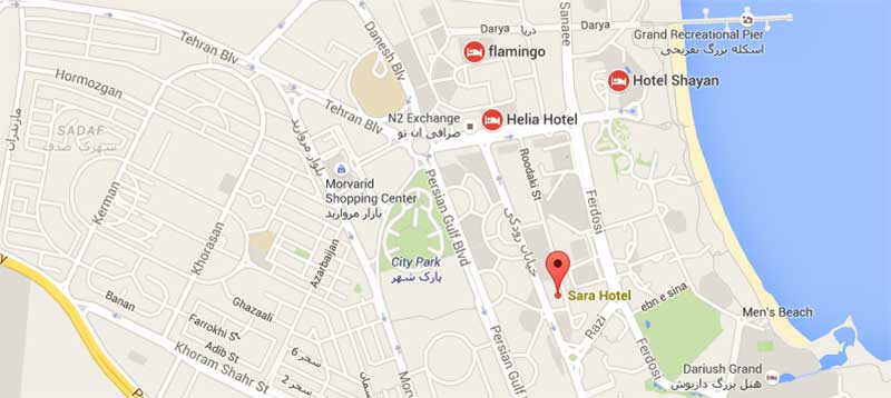 نقشه گوگلی هتل سارا کیش
